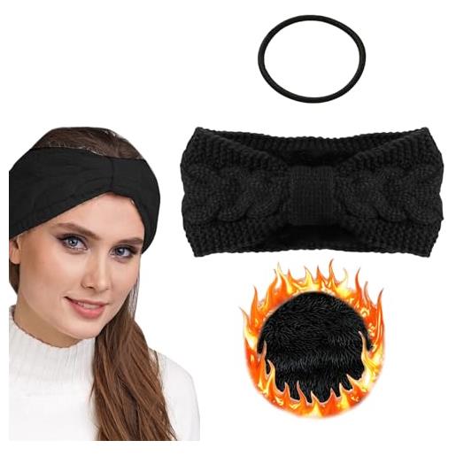 Bavooty fascia per capelli donna inverno, fasce per capelli lavorate a maglia, paraorecchie donna lavorazione a maglia, fascia capelli scalda orecchie elastiche, copriorecchie donna invernale, nero