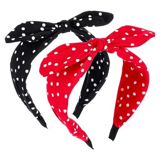 Wanmu 2 fasce per capelli con fiocco rosso a pois, graziose orecchie da coniglio, stile vintage anni '50, accessori per capelli per donne e ragazze