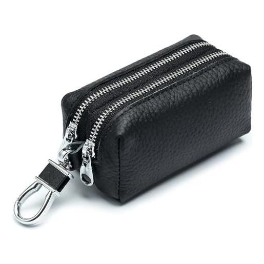 Hemasa portachiavi per auto alla moda, portachiavi da governante, organizer con doppia cerniera, portachiavi, nero , kawaii