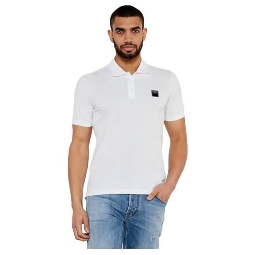 Emporio armani satin label polo beachwear uomo, bianco, s