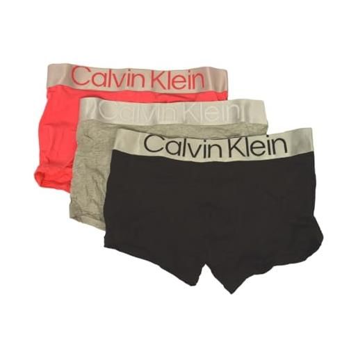 Calvin Klein boxer uomo confezione 3 capi elastico a vista logato cotone elasticizzato articolo nb3130o, jso cerise lipstich/grey heather/black, size m/in 32-34 / cm. 81-86