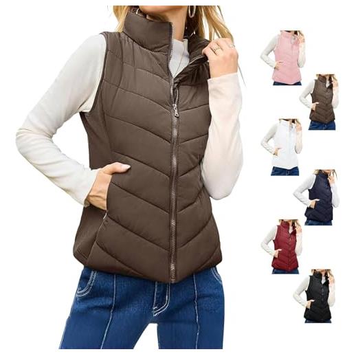 Generic rufenpurify - piumino smanicato da donna, senza maniche, con cerniera, leggero, trapuntato, marrone, l