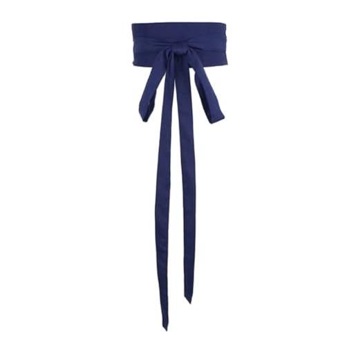 Inzegao cintura obi da donna in cotone e lino, allungata, con lacci, ampia cintura per abito, cintura con nodo, blu navy, wide 3.94