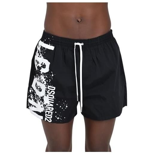 DSQUARED2 shorts mare da uomo neri stampa logo con schizzo di vernice in bianco 50