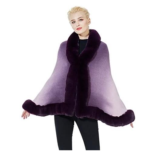 BEAUTELICATE donna poncho mantella maglia invernale stola scialle in pelliccia sintetica coprispalle bolero elegante per sposa matrimonio festa (sfumato viola, taglia unica)