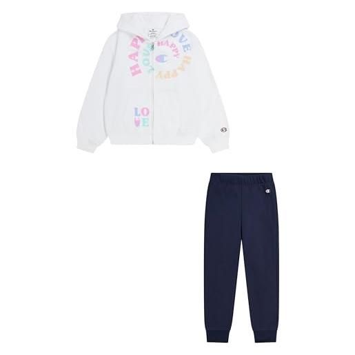 Champion legacy sweatsuits g - happy graphic ultralight spring terry hooded full-zip tuta sportiva, bianco/blu marino, 15-16 anni bambine e ragazze ss24