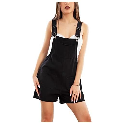 Toocool salopette jeans corta overall denim pantaloncini shorts estate vi-6622 [m, nero]