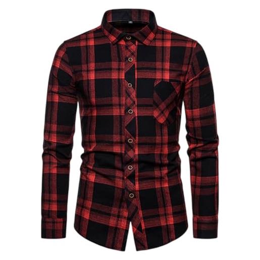 MQYXGS camicia elegante scozzese da uomo casual da lavoro slim fit a maniche lunghe camicie alla moda con bavero e colletto abbottonato camicie classiche eleganti vestibilità regolare casual con tasche