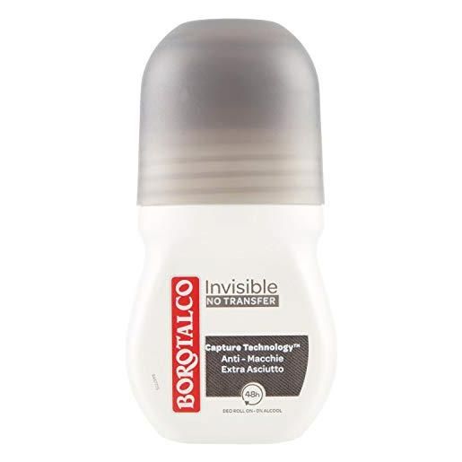 Borotalco, deodorante roll on invisible, anti macchie, extra asciutto, non lascia aloni, senza alcool, profumo classico di invisible, deodorante uomo e donna - flacone da 50 ml