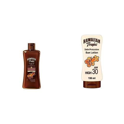 Hawaiian tropic tropical tanning oil spf 0 dark, olio solare - 200 ml & satin protection sun lotion spf 30-180 ml