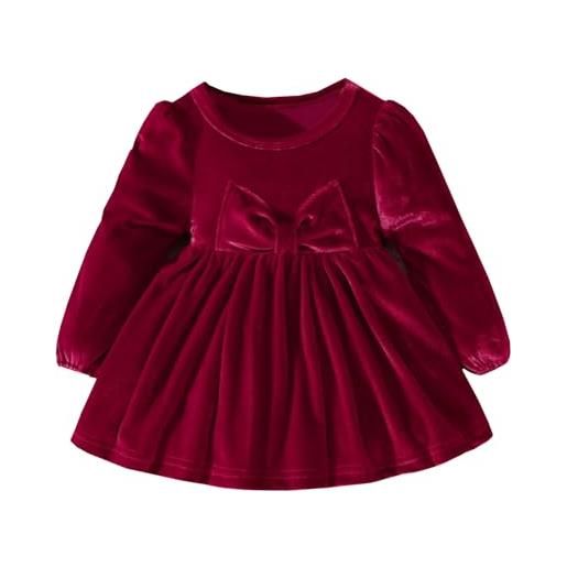 Alunsito gonna in velluto per neonata, manica lunga a sbuffo, manica lunga, abito estivo casual, outfit estivo, vino rosso 2-3 anni