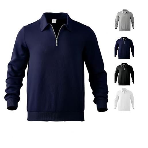 ZHICHENHE maglione lavorato a maglia da uomo con mezza zip, stile classico business casual, collo frontale testurizzato, marina militare, 4xl