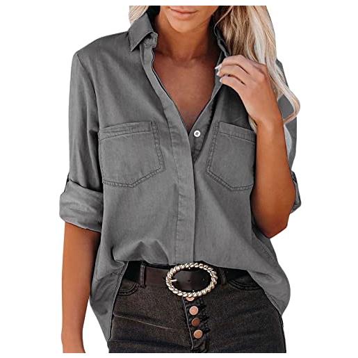 Kobilee camicia donna no stiro curvy camicia jeans abbigliamento manica lunga sfiancata camicetta cowboy slim fit blusa cotone elegante tunica