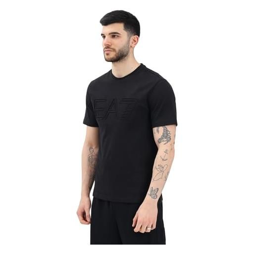 EA7 t-shirt a manica corta nera da uomo con logo in rilievo xxl