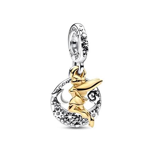 PANDORA disney pendente con campanellino in argento sterling e placcato in oro 14k con zirconia cubica trasparente