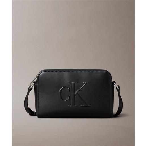 Calvin klein jeans borsa a tracolla in ecopelle nera donna