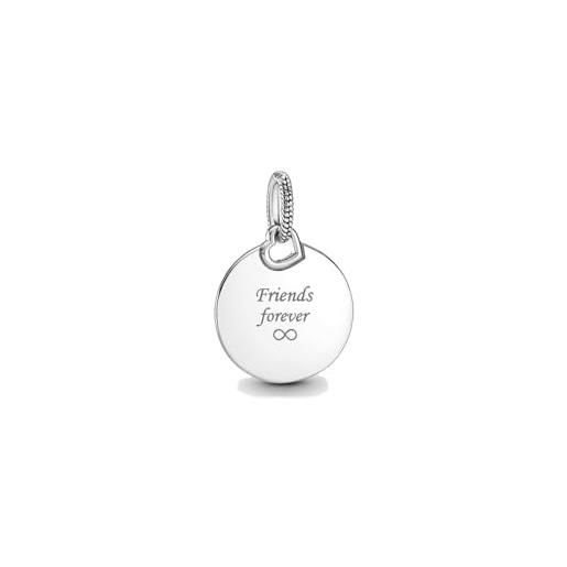 PANDORA collana engravable round sterling silver pendant 398610c00 marca, talla única, metallo, nessuna pietra preziosa