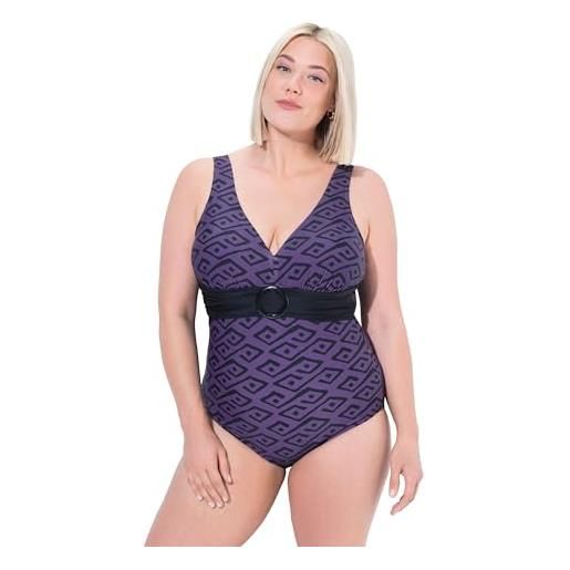 Ulla Popken badeanzug, rauten, softcups, zierring, recycelt costume intero, viola, 42-44 donna