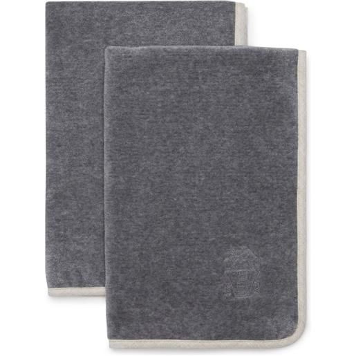 Brunello Cucinelli set di 2 asciugamani con ricamo - grigio