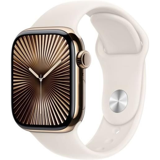 Apple watch series 10 gps + cellular 46mm gold titanium case with starlight sport band - s/m