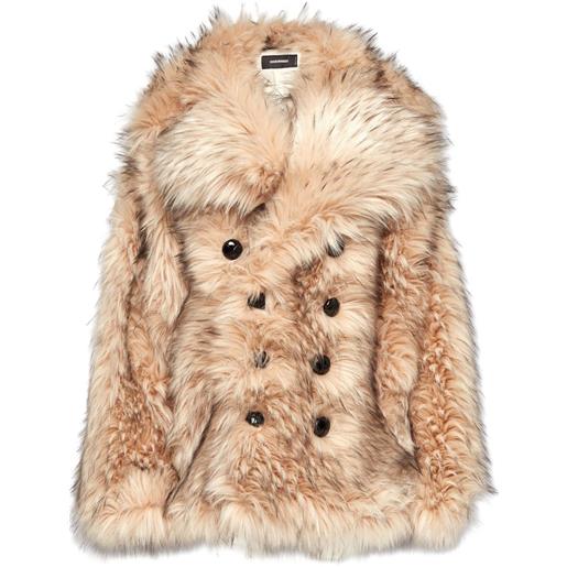 DSQUARED2 cappotto doppiopetto in finta pelliccia - toni neutri