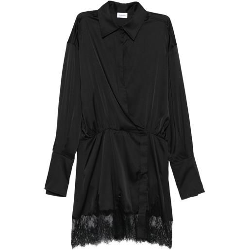 THE ANDAMANE abito in raso con orlo in pizzo - nero