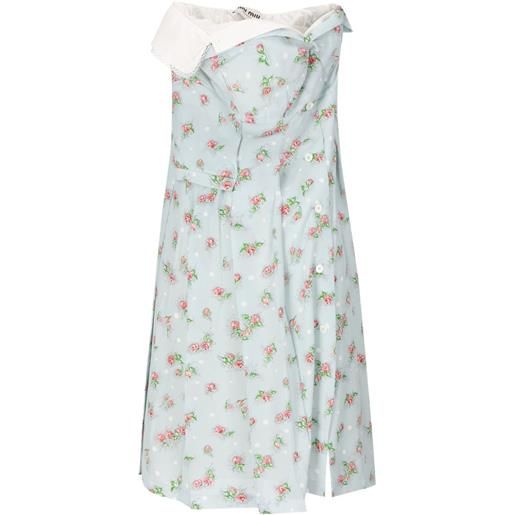 Miu Miu abito midi senza spalline con stampa rose - blu