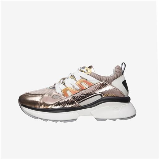 NeroGiardini outlet sneakers donna in pelle, tela e vernice - oro