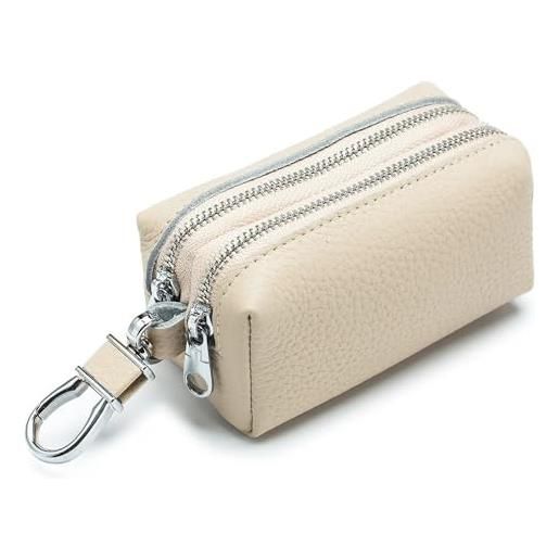 Hemasa portachiavi per auto alla moda, portachiavi da governante, organizer con doppia cerniera, portachiavi, bianco sporco, kawaii