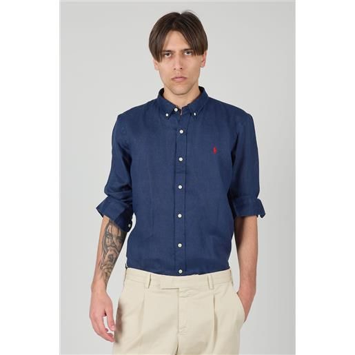 Camicia uomo blu in lino