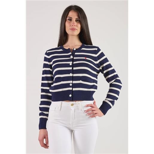 Cardigan a righe bianche e blu