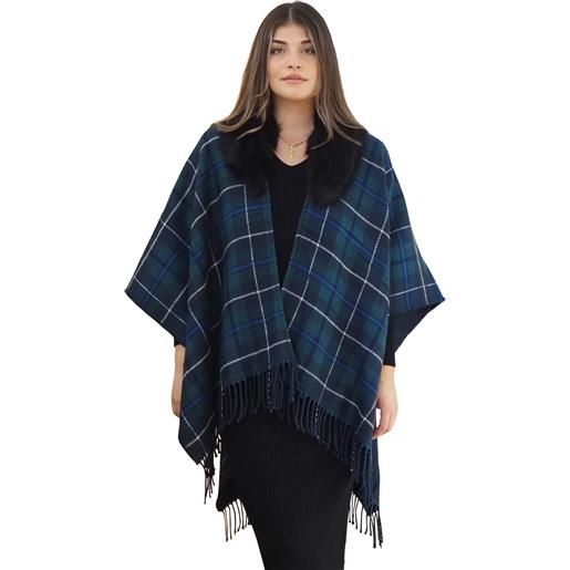 Poncho donna scozzese collo pelliccia