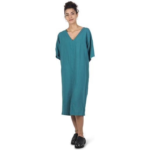 Abito caftano verde giada in lino e cotone