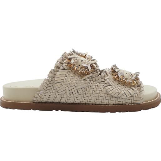 Sandali con fibbie gioiello bianco latte