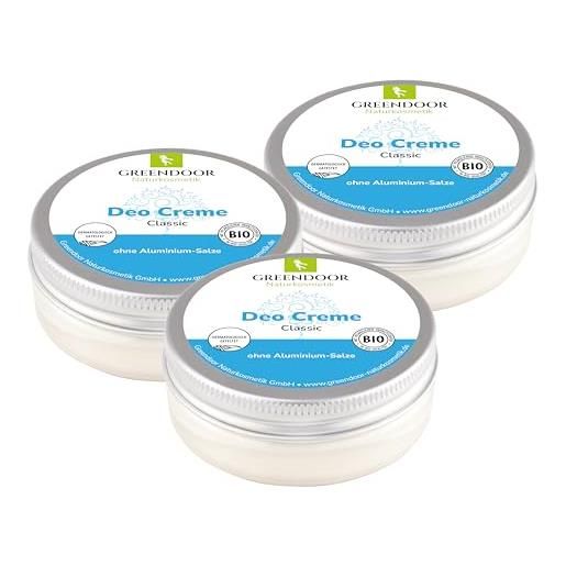 GREENDOOR crema deodorante senza alluminio 3x50ml confezione economica, naturale senza sali di alluminio alcool parabeni test animali olio di palma, aloe vera cosmetici naturali, crema deodorante deo