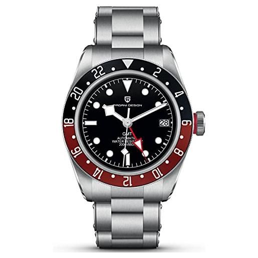 RollsTimi gmt 1706 orologio automatico da uomo, con cinturino in acciaio inox, impermeabile, doppio fuso orario, alla moda, casual, a carica automatica