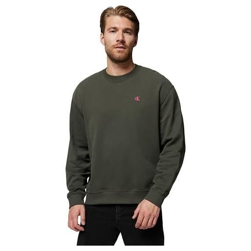 Calvin Klein ls eu 350terry monogram cn swtsh lv04rc296g felpe, grey(beluga), l uomo