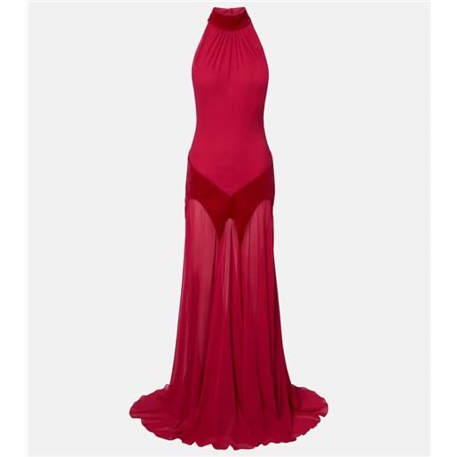 McQueen abito lungo in georgette di seta con velluto