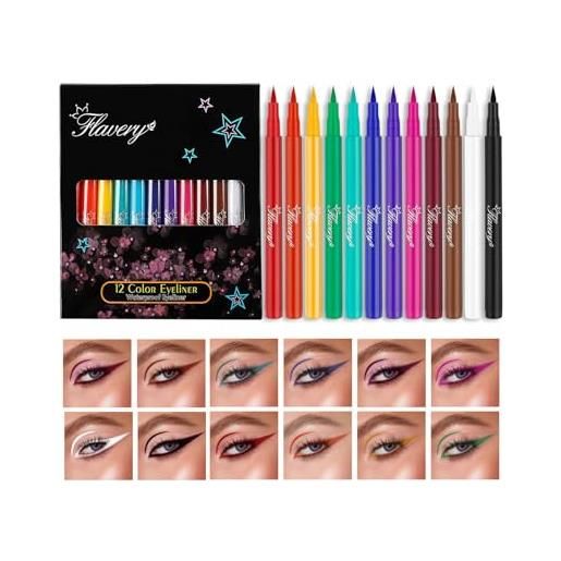 DENESTUP set di 12 eyeliner liquido colorato, matita eyeliner al neon opaca, impermeabile, a lunga durata, pigmentato, arcobaleno, per halloween, natale, kit regalo per trucco per donne