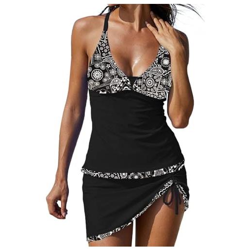 Wulachaka costume da bagno da donna tankini con pantaloncini lunghi da donna tankini costumi da bagno con gonna costumi da bagno per le donne costume da bagno, a-2. , l
