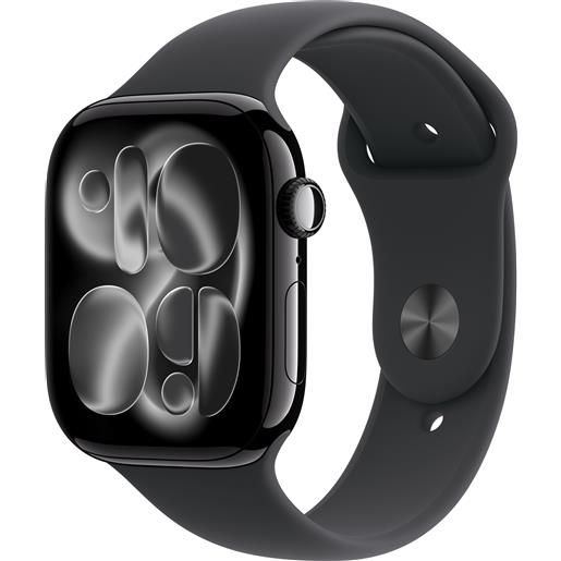 Apple watch series 11 gps + cellular, cassa 46 mm in alluminio jet black con cinturino sport nero - s-m