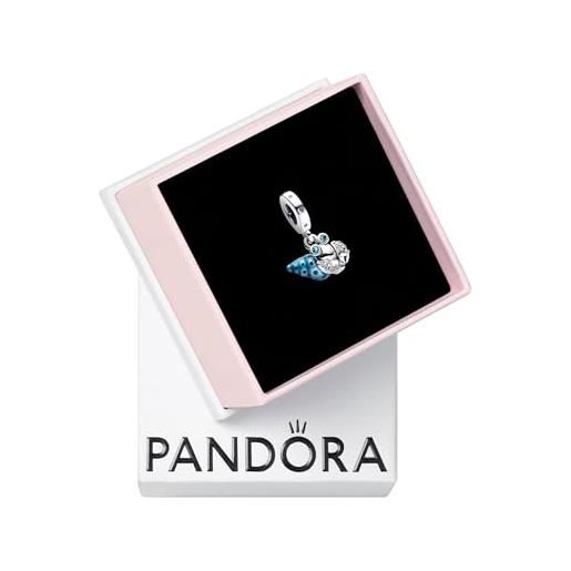 PANDORA pendente moments a forma di granchio eremita in argento sterling con cristallo stellare blu, verde ghiaccio, zirconi cubici trasparenti e corona blu che si illumina al buio