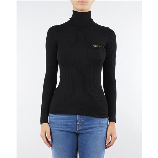 ELISABETTA FRANCHI maglia nero a costine con taschino
