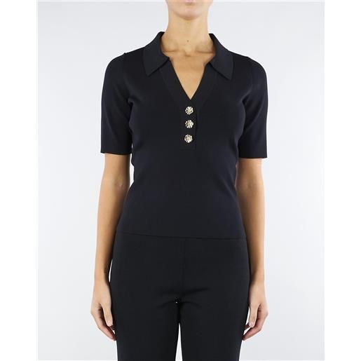 TWIN SET maglia nero a polo con bottoni gioiello