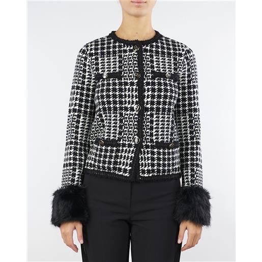 TWIN SET giacca nero-bianco in maglia check con faux fur