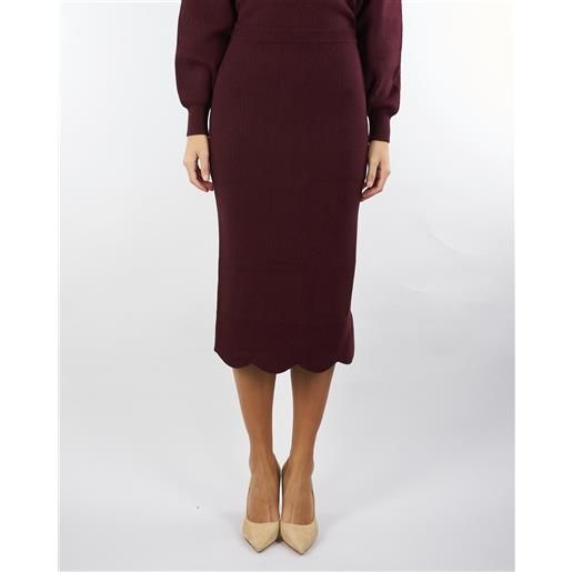 TWIN SET gonna in maglia bordeaux con smerli
