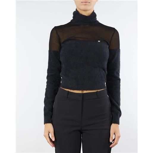 ELISABETTA FRANCHI dolcevita nero in maglia con logo gioiello