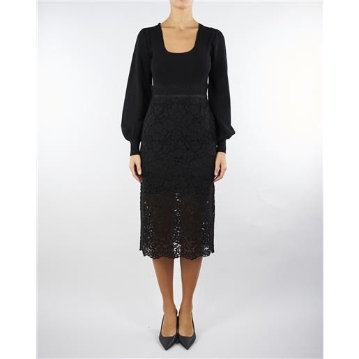 TWIN SET abito nero longuette in maglia e pizzo