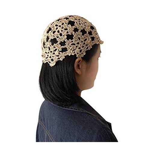 EurHouse, berretto a maglia per ragazze e donne estate inverno all'uncinetto fiore cap 100% cotone morbido fatto a mano beige taglia unica
