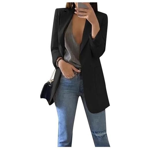 YMING donne business grandi tasche imbottite spalla cardigan stile ufficio vintage retro pendolare cardigan nero m